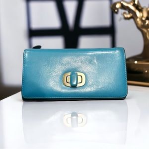 HOBO Leather Wallet in Teal , 7.8” X 4”